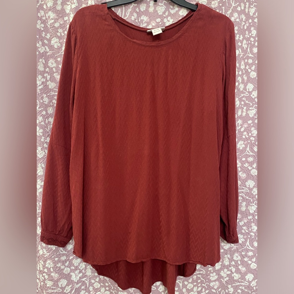 (S22) Ariat XL Coral High/Low Split Hem Long Sleeve Western Tunic Blouse